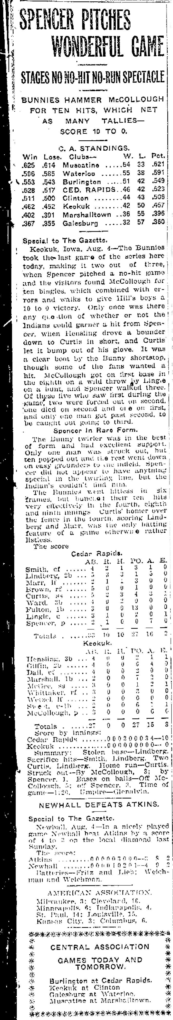 The 1914 Cedar Rapids Bunnies posted a 65-59 record under manager Beldin